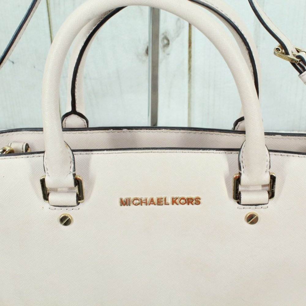 Michael Kors Tan Leather Studded Top Handles Sling Satchel Handbag - Picture 3 of 11